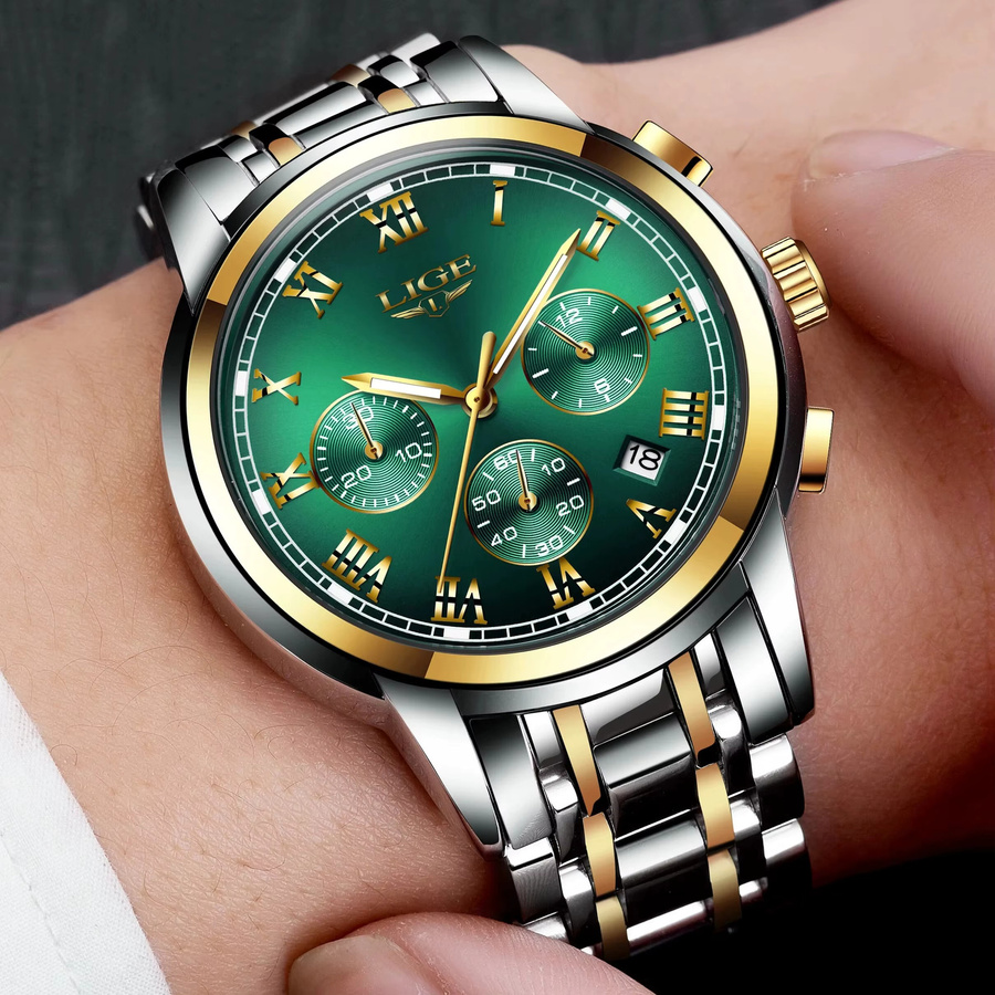LIGE Chronograph, Quarz, Edelstahl, Grün, Herren - Bild 4