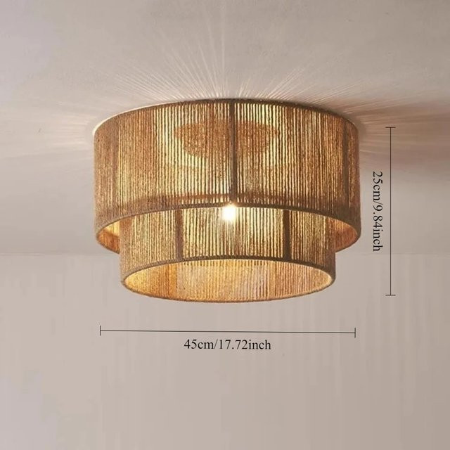 JOYINLED Hanfseil Pendelleuchte im Boho-Stil aus Rattan und Holz, Farbe: Braun, E27, Höhe: 45 cm - Bild 1
