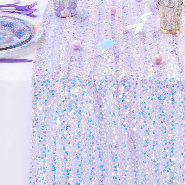 Glitzernder irisierender Pailletten-Tischläufer von MARKET-1 in Violett, B/H: 30 x 275 cm - Bild 1