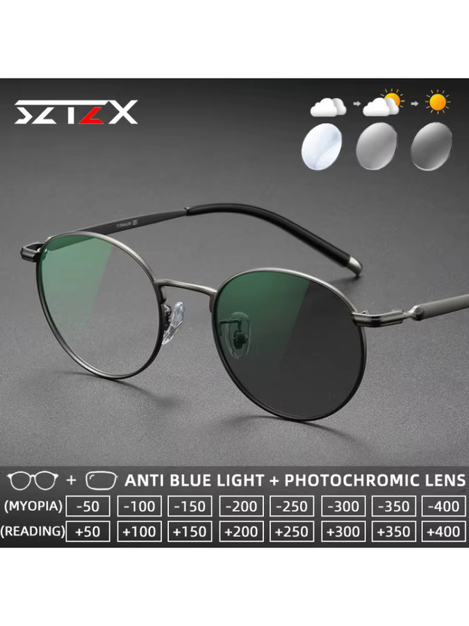 SZTZX Lesebrille, Titan, Rund, Vollrand, Photochrom, Blaulichtfilter - Bild 4