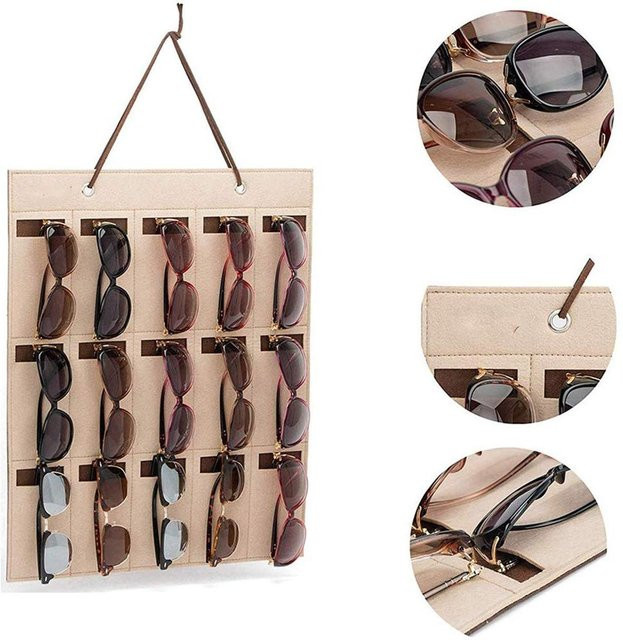 TOMTOP JMS Wandmontierter Sonnenbrillen-Organizer aus Stoff mit 15 Fächern in Beige - Bild 1