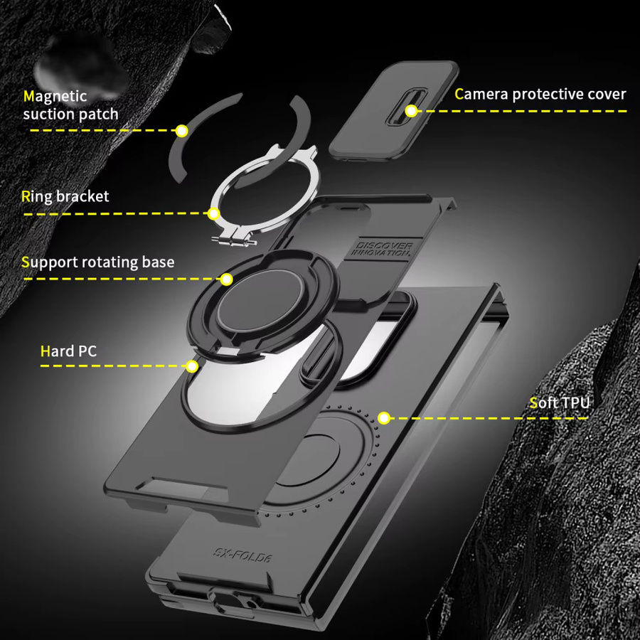 Magnetische Schutzhülle für Samsung Galaxy Z Fold 7 und Z Fold 6 mit Schiebeobjektivschutz und Stoßfestigkeit in Schwarz oder Lila - Bild 4