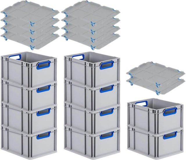 PROREGAL Spar Set 10x Eurobox Nextgen Color mit Auflagedeckel und Schiebeschnappverschlüssen in Blau, H x B x T: 22 x 30 x 40 cm - Bild 1