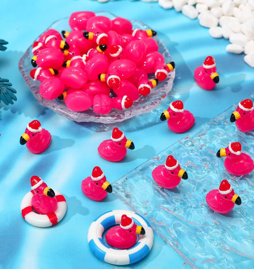 Yiran Toy Mini Flamingo Weihnachtsornamente aus Harz in Pink mit Weihnachtsmannmütze für Feengarten und Tischdekoration - Bild 4