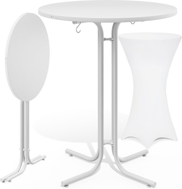 CASARIA Stehtisch Weiß mit Stehtischhusse Weiß, höhenverstellbar und klappbar, B/T/H: 110 x 70 x 70 cm sowie Husse Ø 70 cm - Bild 1