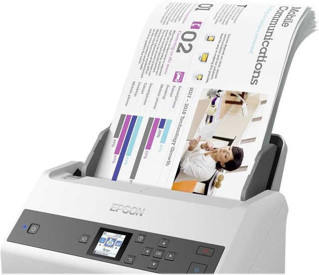 Epson WorkForce DS-970 Dokumentenscanner in Weiß mit Duplex-Funktion, A4, 600 dpi, bis zu 85 Seiten/Min. und automatischem Dokumenteneinzug für 100 Blätter, USB 3.0 - Bild 1