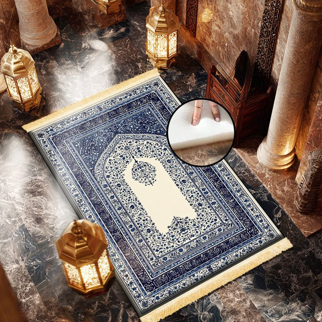 VIKAMA Muslimische Gebetsmatte im blau-weißen Porzellan-Stil, maschinenwaschbar - Bild 1