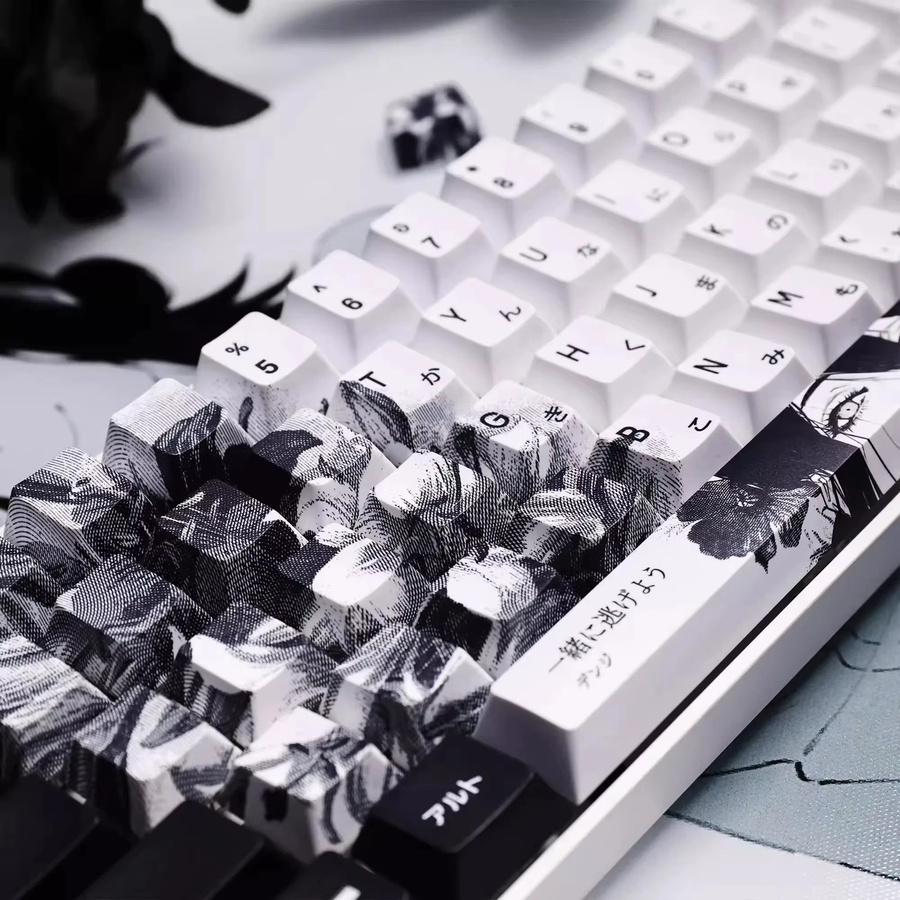 Anime Thema Tastenkappen Set in Weiß und Schwarz, maßgeschneiderte PBT Sublimation Tastaturkappen im Cherry-Profil für mechanische Tastaturen - Bild 3