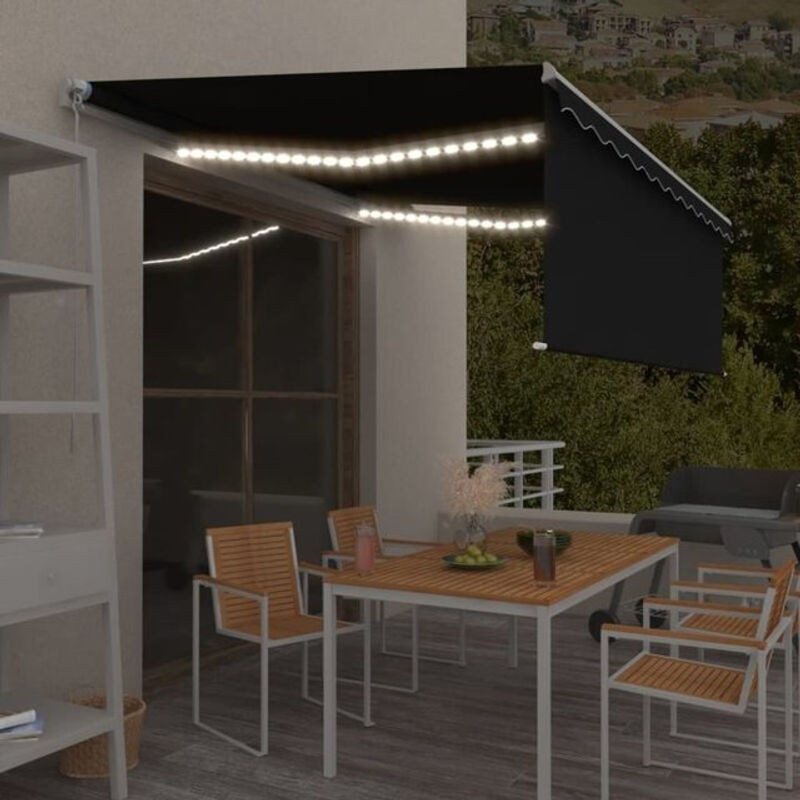 Vidaxl Markise manuell einziehbar mit Rollo und LED in Anthrazit B: 400 cm x T: 300 cm - Bild 1