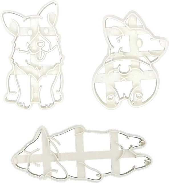 3er-Set Corgi Keksausstecher aus Kunststoff in Weiß von DIYelecs für Kinder und Backspaß - Bild 1