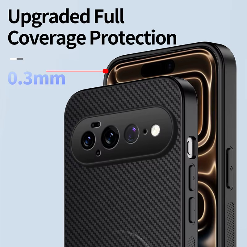 Carbonfaser-Leder-Handyhülle für Google Pixel 11 10 9 Pro XL 8 Pro 7 Pro 8A 7A 6A mit magnetischer kabelloser Ladehalterung in Schwarz und Blau - Bild 4
