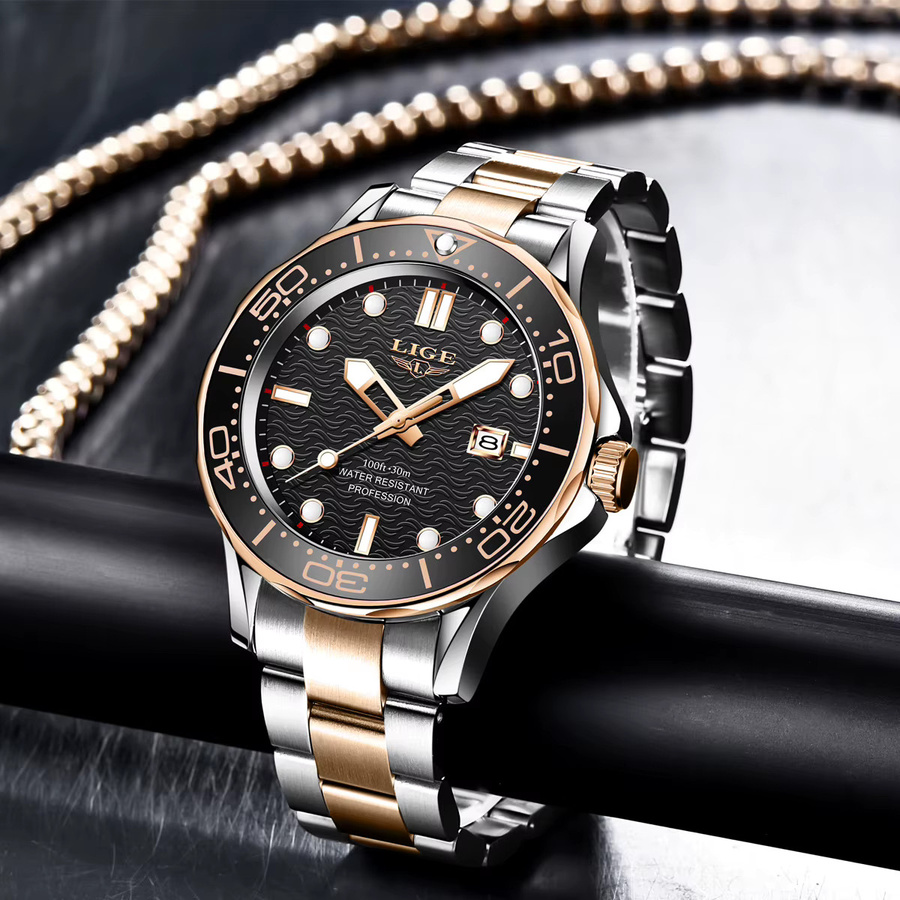 LIGE Armbanduhr Edelstahl, Quarz, Schwarz, Herren - Bild 4