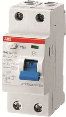 ABB FI-Schutzschalter F202 A-25/0,1 RCD 2-polig 25A 0,1A 230V in Weiß - Bild 1