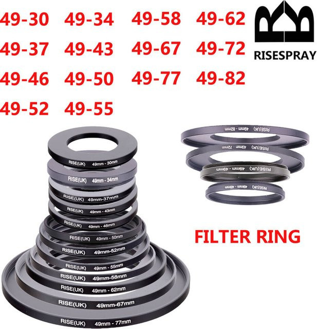 RISESPRAY Kameraobjektiv-Filteradapterring Step-Up/Down-Ring in Schwarz für 49mm Objektiv zur Nutzung von UV, ND und CPL Filtern - Bild 1
