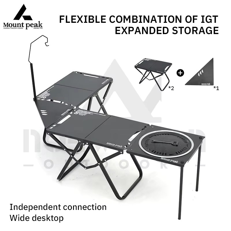 Mount Peak IGT Taktischer Outdoor Camping Tisch mit Zubehör, Multifunktionaler Klappbarer Metalltisch in Schwarz - Bild 2