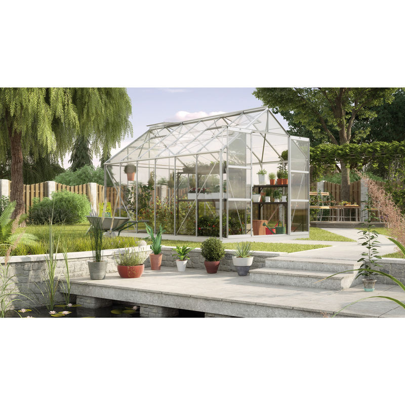 Vitavia Gewächshaus Uranus 9900 aus eloxiertem Aluminium in Silber mit transparentem Einscheibensicherheitsglas und Doppelschiebetür, 9,9 m² - Bild 4