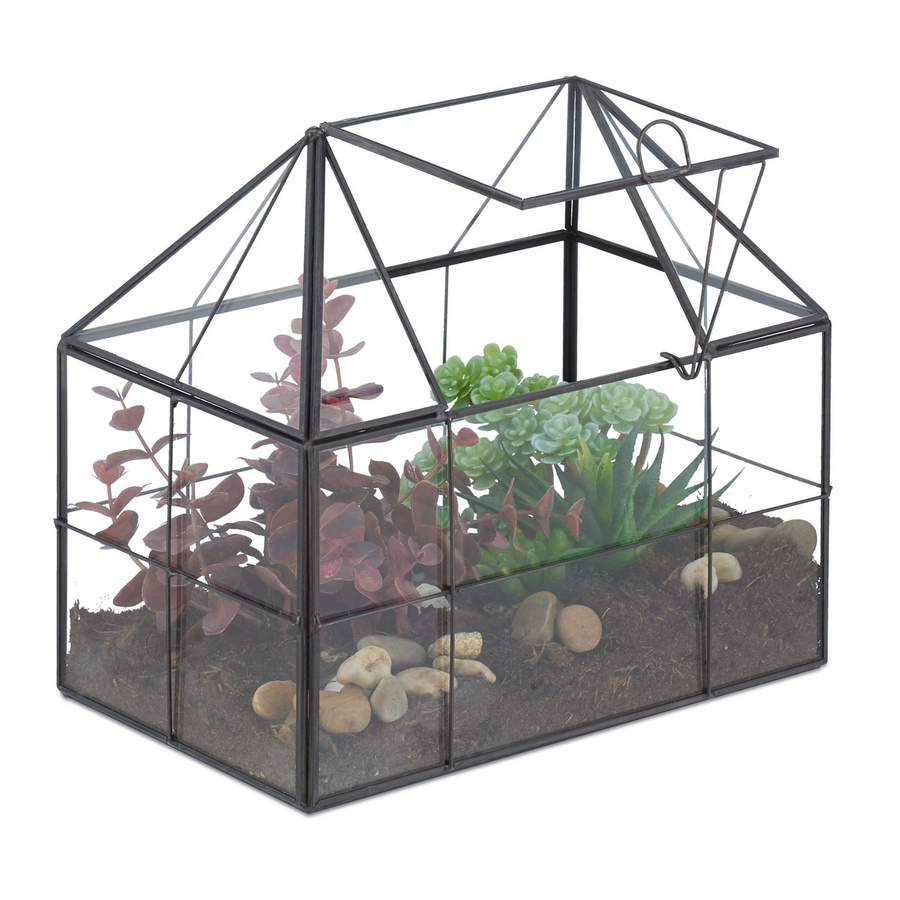 Relaxdays Pflanzenterrarium aus Glas in Hausform, Schwarz, B: 21 cm, H: 23 cm, T: 14 cm - Bild 2