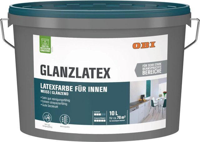OBI Glanzlatex Weiß wasserbasiert glänzend 10 l - Bild 1