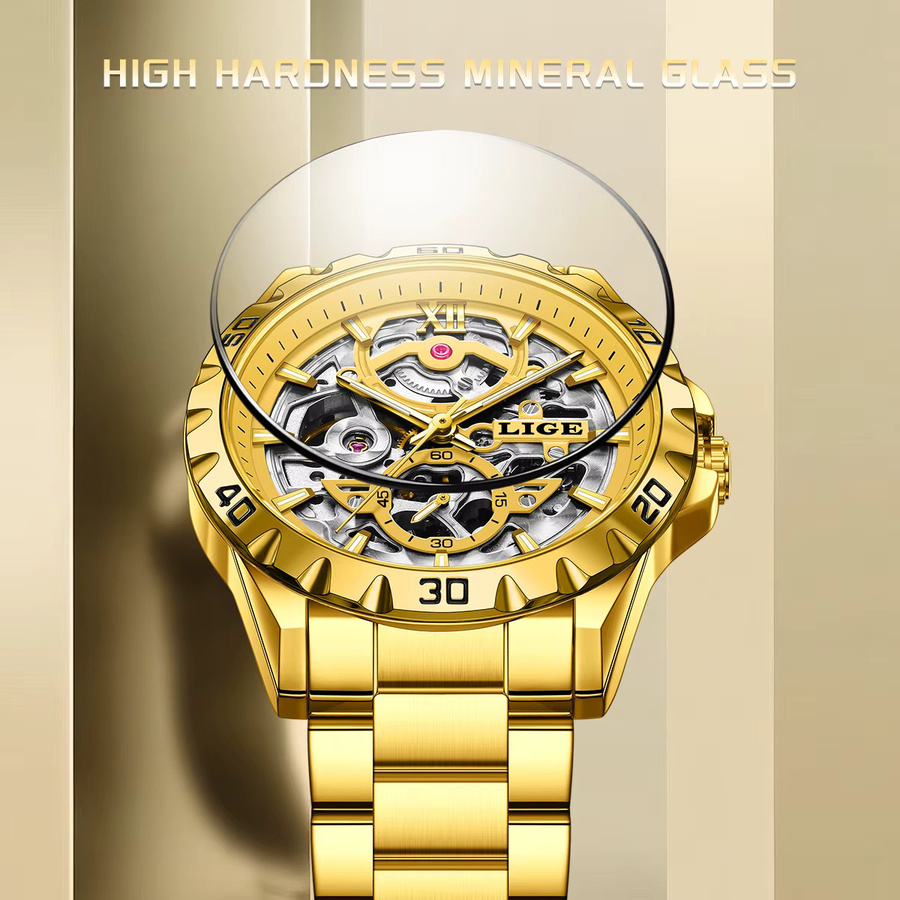 LIGE Armbanduhr Automatik, Edelstahl, Gold, Herren - Bild 2