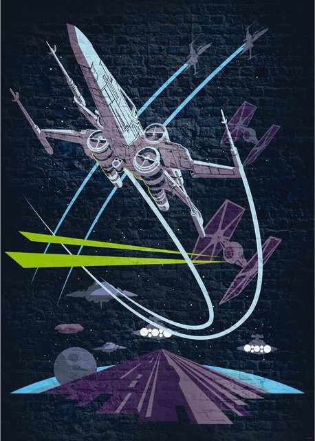 Disney Star Wars Fototapete X-Wing in Dunkelblau und Lila, Vlies, Breite: 200 cm, Höhe: 280 cm - Bild 1