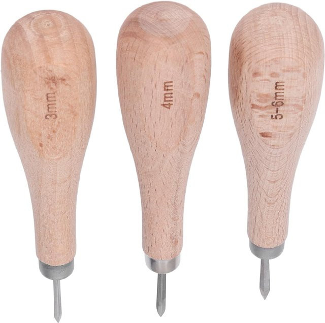 GoolRC Lederpfriem Set aus Edelstahl mit Buchengriff in Beige, 3 Stück - Bild 1