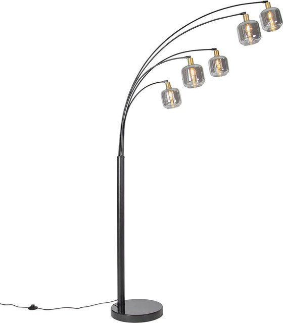 QAZQA Stehlampe Zuzanna in Schwarz und Gold mit 5 Rauchglas-Leuchten und dimmbarer Funktion - Bild 1