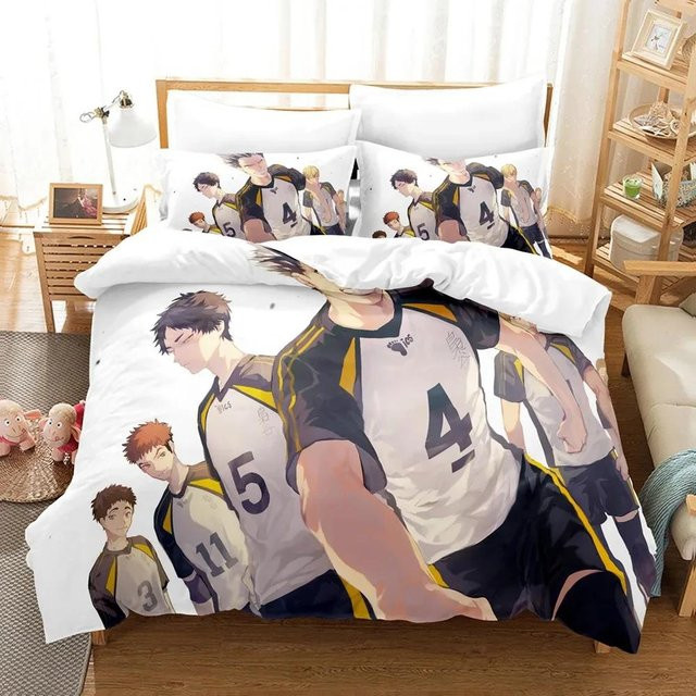 Haikyu Bettwäsche Set mit Bettbezug und Kissenbezug, Motiv Anime Design, Mehrfarbig, B/T: 228 x 228 cm - Bild 1
