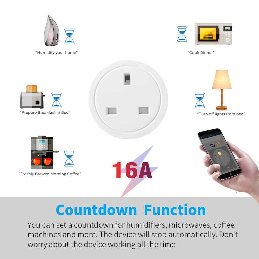 Tuya Smart WLAN Steckdose mit Messfunktion und Timer in Weiß mit UK-Stecker, kompatibel mit Smart Life App, Alexa und Google Home - Bild 4