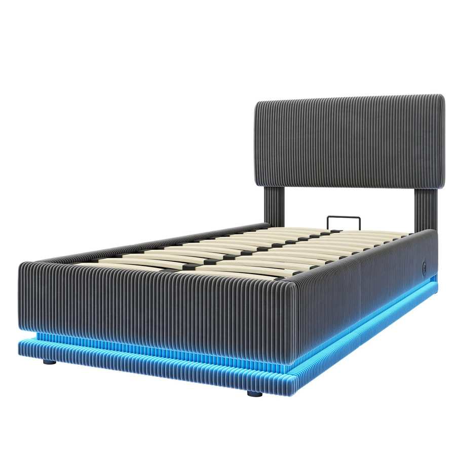 okwish Polsterbett Grau mit LED-Kopfteil und USB-Ladeport, B/T/H: 91 x 200 x 112 cm - Bild 2