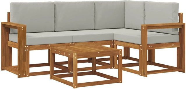 vidaXL Outdoor-Sofagarnitur L-Form aus Akazienholz mit 5 Kissen in Hellgrau - Bild 1