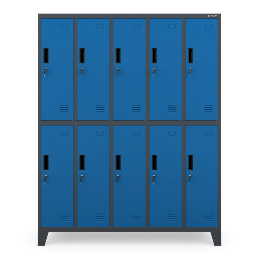 BARTEK Metallspind Umkleideschrank mit 10 Fächern und Kleiderstange in Anthrazit-pfauenblau Blau, B/T/H: 136 x 45 x 172 cm - Bild 2