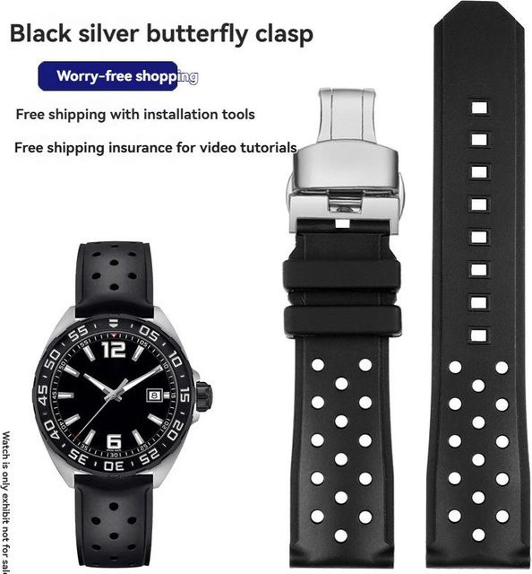 WristAura Uhrenarmband Silikon, 22 mm, Schwarz, Herren - Bild 1
