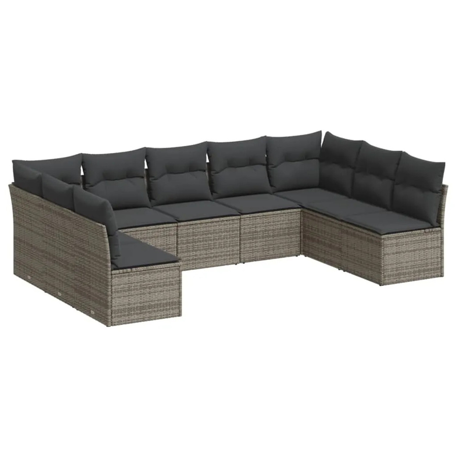vidaXL 9-tlg. Garten-Sofagarnitur aus Poly-Rattan in Grau mit Sitzkissen und Stauraum - Bild 2