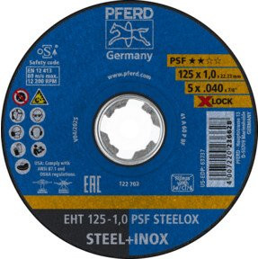 PFERD Trennscheibe EHT X-LOCK PSF STEELOX Universallinie für Stahl und Edelstahl, Blau, Durchmesser: 125 mm, Dicke: 1,0 mm - Bild 1