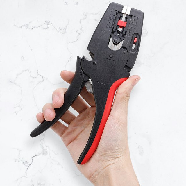 Automatischer Abisolierer und -schneider von WOZOBUY in Rot, 2-in-1 Elektro-Reparaturwerkzeug für 0,03–10 mm2/32–7 AWG - Bild 1