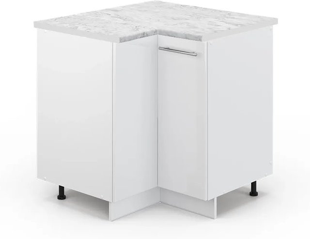 Vicco Eckunterschrank Fame-Line Weiß Hochglanz mit Marmor-Optik, Wandmontage, B/T/H: 80,5 x 60,0 x 82,0 cm - Bild 1