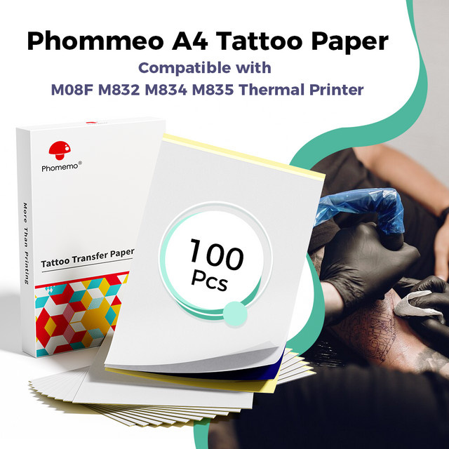 Zodi Tattoo Transfer Papier 100 Blatt A4 Thermoschablonen Papier für Phomemo M08F M832 M834 M835 DIY Drucker in Weiß - Bild 1