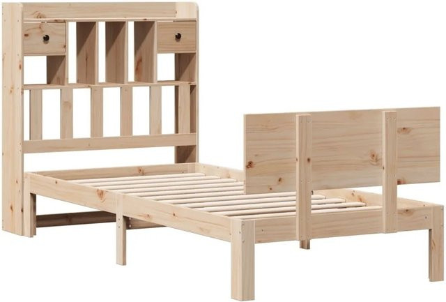 vidaXL Massivholzbett aus Kiefer mit Regal in rustikalem Design, unbehandelt, B/T/H: 90 x 190 cm - Bild 1