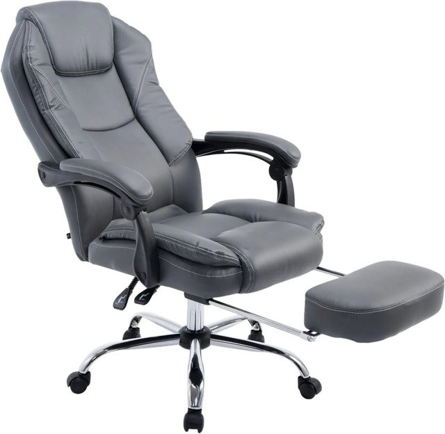 DELUKE Bürostuhl MEDHA Ergonomischer Stuhl aus Kunstleder in Grau mit Chromoptik Gestell, H: 114 cm, B: 67 cm, T: 64 cm - Bild 1