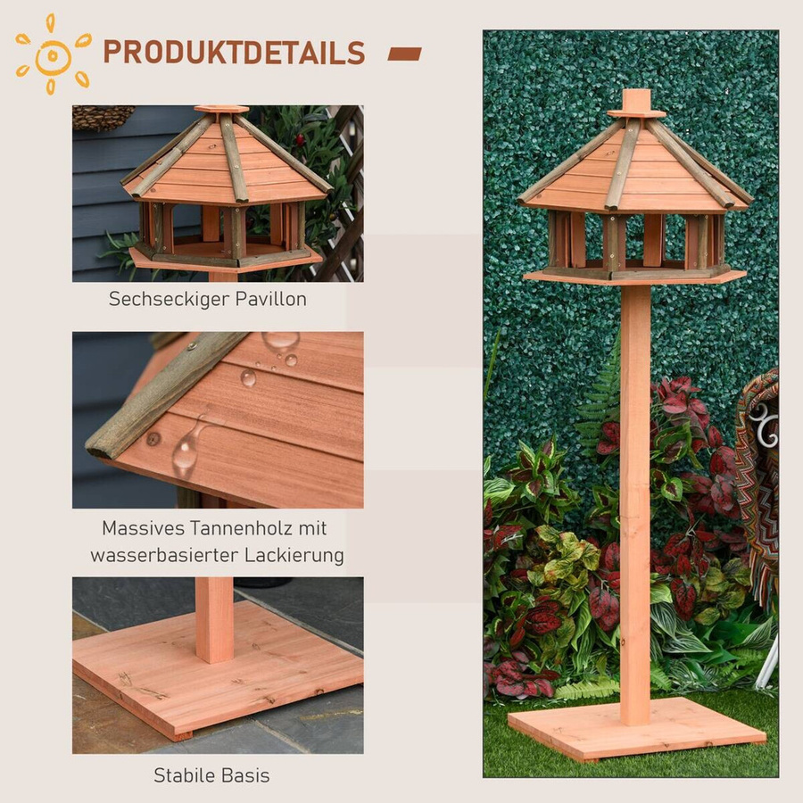 PawHut Vogelhaus aus Tannenholz in Natur und Beige, B/T/H: 52 x 52 x 130 cm - Bild 3