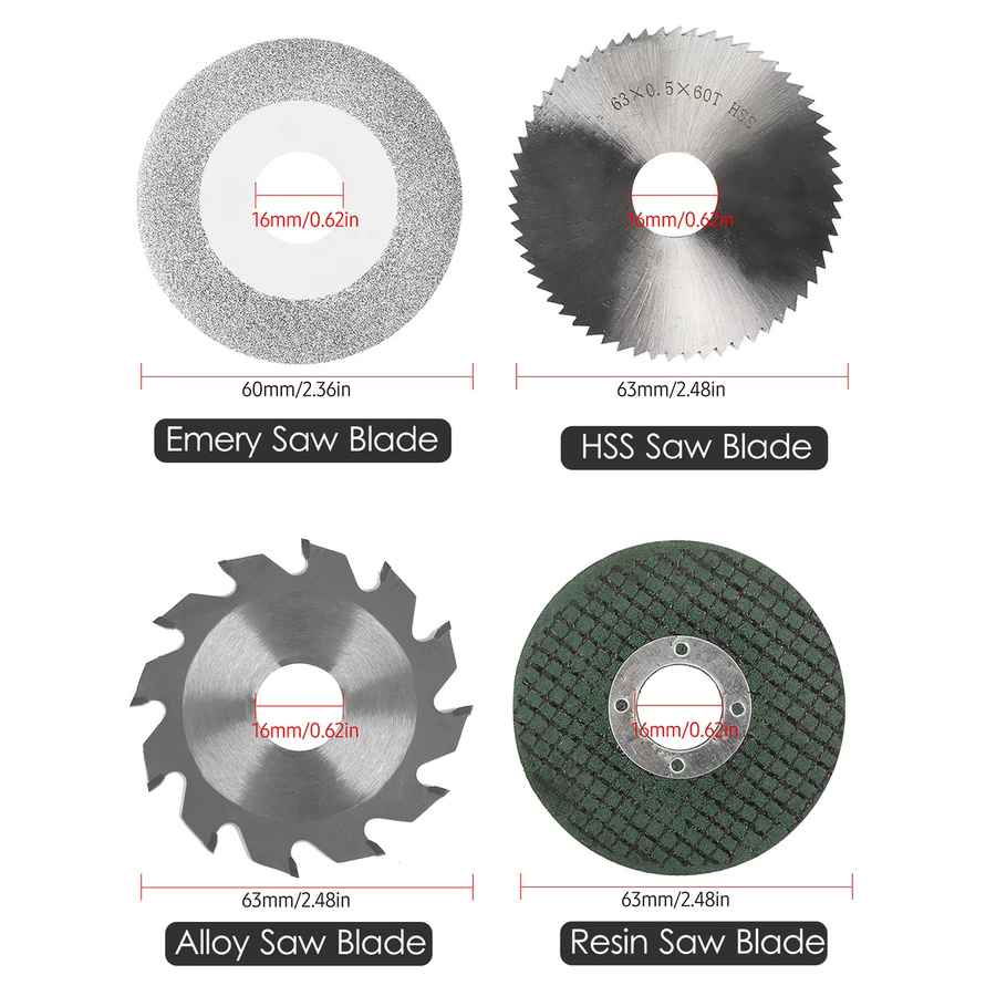 4-teiliges Meterk Kettensägeblatt-Set zum Holzschneiden mit 63 mm Harz-Sägeblatt und 60 mm Schmirgel-Sägeblatt in Weiß - Bild 3