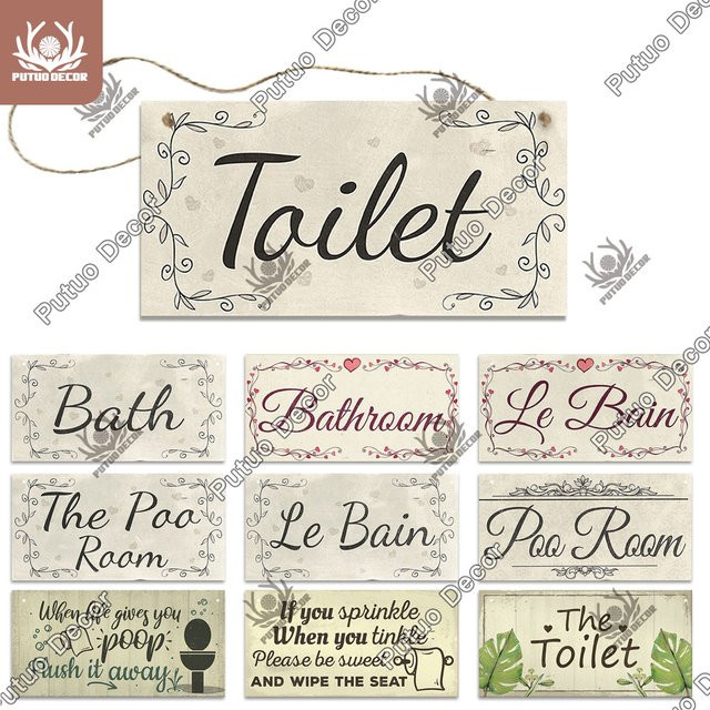 Dekoratives Putuo Decor Toilettenschild aus Holz in Beige im rustikalen Design - Bild 1