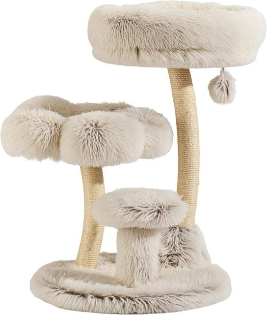 Fudajo Designer Kratzbaum mit integriertem Spielzeug in Grau und Beige, Höhe: 74 cm - Bild 1
