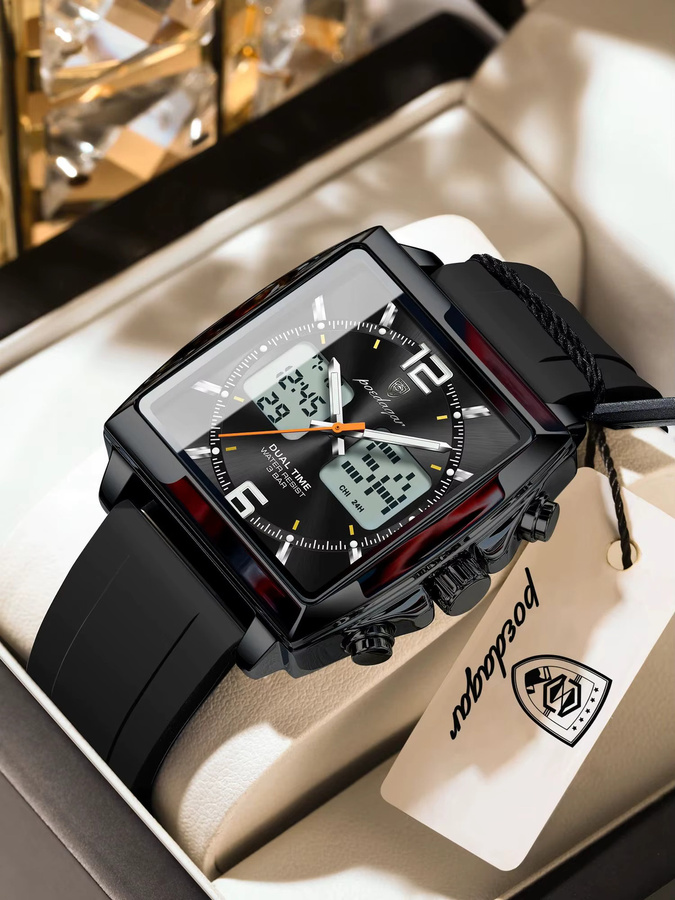 POEDAGAR Armbanduhr, Quarz, Digitaluhr, eckig, Schwarz, Herren - Bild 7