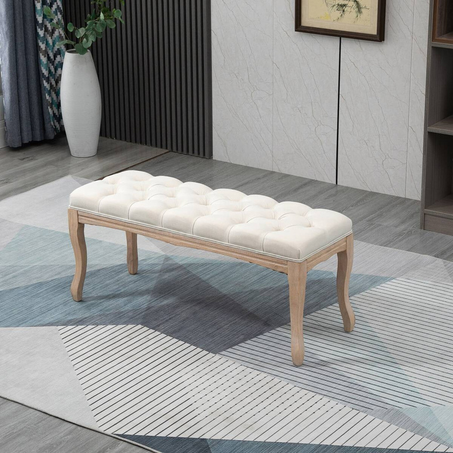 HOMCOM Polsterbank Vintage aus Gummiholz und Leinen in Beige, B/T/H: 110 x 40 x 48 cm - Bild 2