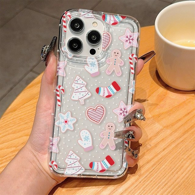Transparente TPU Handyhülle mit rosa Weihnachts-Lebkuchenmann-Muster für iPhone 11 bis iPhone 17 Pro Max Serie - Bild 1