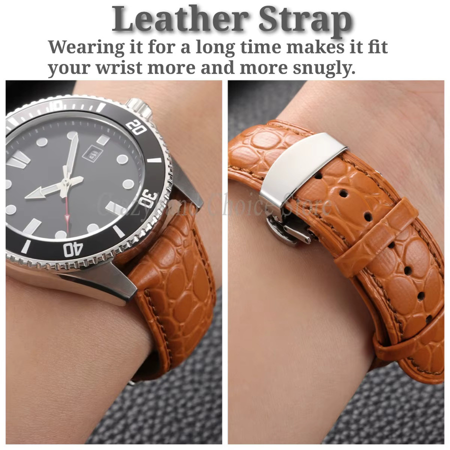Crazyband Uhrenarmband Leder, Krokodilmuster, braun, Unisex - Bild 3
