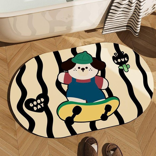 Rutschfeste Kieselgur Badezimmermatte mit Cartoon-Tierdesign, wasserabsorbierend und schmutzabweisend, B/B: 40 x 60 cm, Mehrfarbig - Bild 1