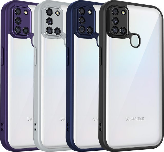 Samsung Galaxy A21s Handyhülle mit Luftpolster und Silikon Bumper in Transparent und Blau - Bild 1
