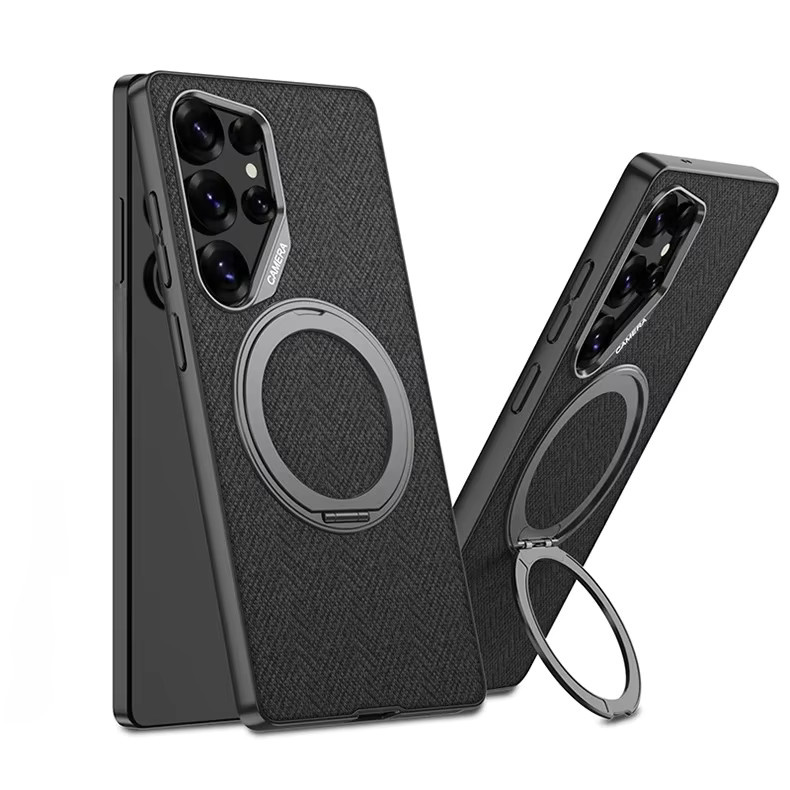 Samsung Galaxy S26 S25 S24 S23 Ultra Schutzhülle aus PU-Leder mit 360 Grad drehbarer Ringhalterung und Kickstand in Grau - Bild 1